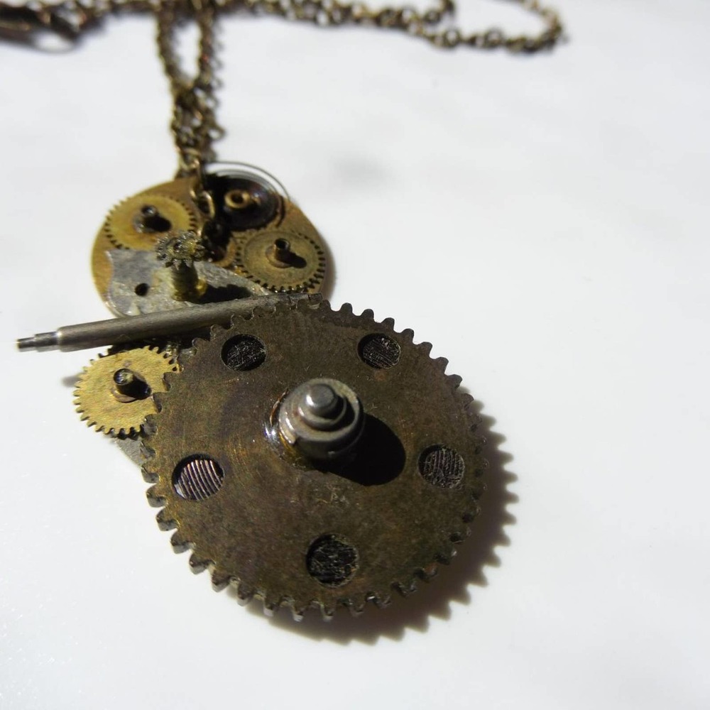 Antique clock gear steampunk necklace 41